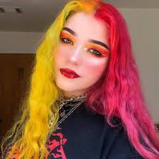 Loving This Vibrant Split Hair Look On Spicylilracha Using Our Citrine Yellow Lunartides Splithair Pinkhair Yell Split Dyed Hair Split Hair Aesthetic Hair