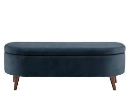Asare Banc Tapisse Avec Compartiment De Rangement Velours Bleu Petrole Et Laiton Made Com Banquette Bout De Lit Banc Ottoman Repose Pieds