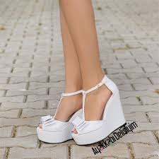 Funes Beyaz Fiyonklu Dolgu Topuk Ayakkabi Wedding Shoes Fashion Shoes Heels Crazy Shoes