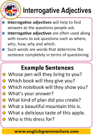English Using Interrogative Adjectives Definitions And Example Sentences Interrogative Adjectives Adjectiv In 2020 English Vocabulary Words English Grammar Adjectives