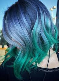What A Combo Pastel Blue And Green Ombre Dyed Hair Color Bob Hair Color Hair Styles Bright Hair