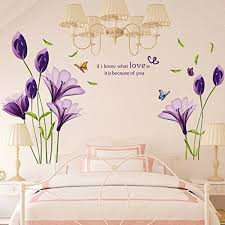 Livegallery Beautiful Lovely Lily Flowers Wall Decals Removable Diy Butterfly Flower Vi Wall Stickers Living Room Wall Stickers Murals Wall Stickers Home Decor