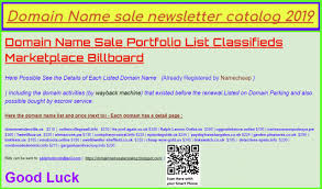 Domain Name Sale Newsletter Catalog 2019 Domain Name Sale Portfolio List Classifieds Market Names Catalog Billboard