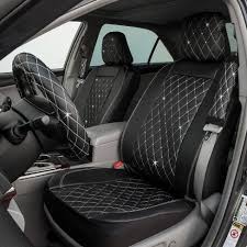 Lunna 5pc Diamond Black Seat Cover Combo Kit Embellished With Swarovski Crystals Black Seat Covers Leather Car Seat Covers Cute Car Accessories
