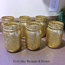 6 Gold Mason Jar Centerpiece Baby Shower Decor Centerpiece Wedding Centerpiece Gold Mason Jars Centerpieces Mason Jar Centerpieces Baby Shower Gold Mason Jars