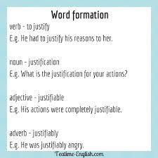 Justify As A Noun Verb Adjective And Adverb The Different Forms Of Justify Learn English With These Grammar Ti Learn English Word Formation Word Building