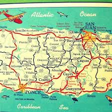 Map Puerto Rico Art Photo Print Teal Red Yellow Art Vintage San Juan 1960 S Ponce Arecibo Caribbean Ocean Sea B Puerto Rico Map Puerto Rico History Puerto Rico