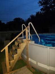 I Built Stairs For Our Pool With Confer Steps Attached For Easy Entry And Exit Love Them Swimming Pool Ladders In Ground Pools Above Ground Pool Landscaping