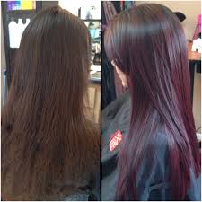 Before And After Crimson Red Hair Color Plum Hair Color Dark Salon Hair Color