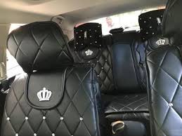Black Leather Car Seat Cover With Rhinestone Bling Crown Five Pieces Set Leather Car Seats Car Seats Leather Car Seat Covers