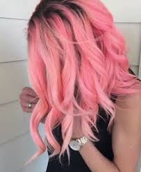 Pink Hair Color Idea For Long Hair In Soft Curls And Black Roots Pink Hair Inspo Hair Color Pink Mermaid Hair Color Hair Color Crazy