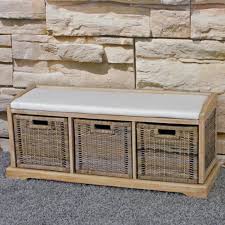 Banc Banquette Bienne Avec 3 Paniers De Rangement Bois Osier 112x37x46cm Amazon Fr Cuisine Maison Panier Rangement Banquette Avec Rangement Banquette