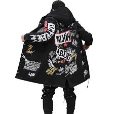 2020 2017 Winter Mens New Parkas Jacket Graffiti Print Hooded Cotton Wadded Coats High Street Hip Hop Long Padded Thick Outerwear From Grass10 97 76 Dhgate Com