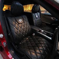 Black Leather Car Seat Cover With Rhinestone Bling Crown Five Pieces Set Leather Car Seat Covers Leather Car Seats Personalized Car Accessories