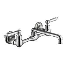 Glacier Bay Low Arc 2 Handle Wall Mount Standard Kitchen Faucet In Chrome Wall Mount Kitchen Faucet Kitchen Faucet Faucet