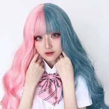 Half Blue Half Pink Big Wave Wig Yv40408 Pink Hair Dyed Hair Hair Styles
