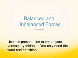 Balanced And Unbalanced Forces Vocab Vocab Force Definition Vocabulary Foldable