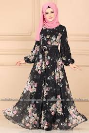Modaselvim Elbise Balon Kol Tesettur Elbise 2219ms212 Siyah Sifon Elbise Musluman Modasi Basortusu Modasi