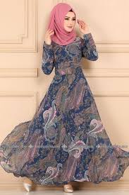 Modaselvim Elbise Desenli Sifon Tesettur Elbise 204al357 Indigo Elbiseler Elbise Sifon Elbise