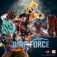 Jump Force New Poster Featuring Super Saiyan Blue Goku Luffy Gear 4 Naruto Tailed Beast Mode Super Saiyan Blue Anime Crossover Anime