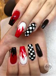 Pin By Haura On Nails Design Edgy Nails Checkered Nails Rockabilly Nails