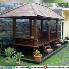 Gazebo Di Atas Kolam Ikan Model Minimalis Desain Terbaru Kayu Kelapa Atap Sirap Ulin Rumah Kebun Gazebo Desain Eksterior