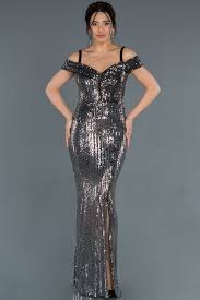 Siyah Gumus Bacak Dekolteli Pul Payetli Abiye Abu1329 2020 Moda Stilleri The Dress Elbiseler