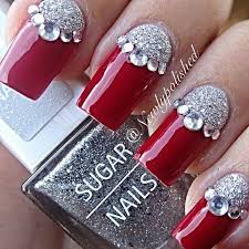 Christmas Nail Design With Glitter And Rhinestone Christmas Nails Holiday Nail Designs Red Christmas Nails