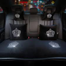 Black Velvet Car Seat Cover With Bling Crown For Winter Velvet Car Car Bling Bling Car Accessories