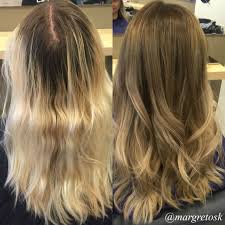 Before And After Coloring From Really Blonde Ends With Really Dark Grown Out Roots To A Light Brown Dark Blonde Col Roots Hair Balayage Hair Dark Blonde Hair