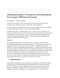 Pdf Global Governance Of Resources And Implications For Resource Efficiency In Europe