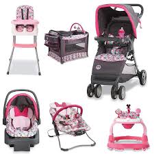 6 Piece Minnie Mouse Nursery Set Stroller Car Seat Travel System Play Yard Crib Walker High Chair Minnie Mouse Nursery Baby Doll Nursery Disney Baby Grows
