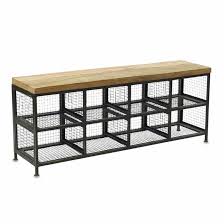Banc Meuble A Chaussures En Metal Grillage Et Manguier Hasa Nkuku Decoclico En 2020 Banc Avec Rangement Chaussures Stockage Industriel Banc De Rangement