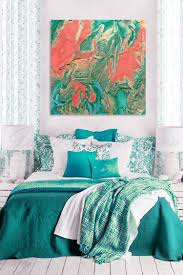 Large Canvas Art Peach And Mint Print Turquoise And Coral Painting Large Wallart Teal Emera Bedroom Turquoise Bedroom Colors Coral Living Rooms
