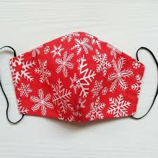 Christmas Face Mask With Snowflakes 100 Cotton Fabric Face Cover In 2020 Face Mask Facial Masks Face Cover