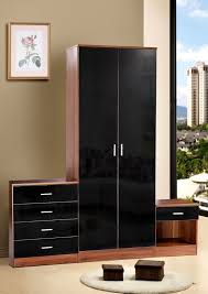 Walnut Black Gloss Bedroom Furniture 3 Piece Trio Set Wardrobe Chest Bedside Ebay Black Bedroom Furniture Set Black Bedroom Furniture Bedroom Furniture Sets