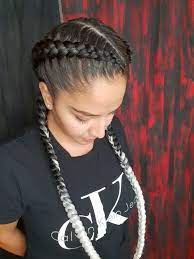 Give your hair the illusion of longer fuller braids by using the feed in braids method. Hair Braids Hair Extensions Braided Hair Black Hair Black Braided Braids Extensions New Hair Styles Braided Hairstyles Two Braid Hairstyles