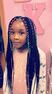 What i love about this hairstyle for black girls is the gold band and the curls. Braids By Keisha Kids Box Braids Braids For Black Kids Kids Box Braids Black Kids Hairstyles