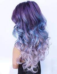 Long curly hair side bangs wig. 25 Amazing Blue And Purple Hair Looks Stayglam Hair Styles Neon Hair Color Purple Ombre Hair