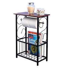 Keep your bathroom tidy with our modern bath accessories and storage solutions. Zimtown Bathroom Table And Stand With Toilet Paper Roll Bar Holder And Storage Rack Black Metal Frame With Scroll Design Walnut Color Wood Top Ideal To Keep Essential Toiletries At Easy
