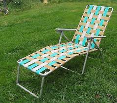 Vintage Folding Lounge Lawn Chair Aluminum Webbing Patio Webbed Mid Century Gartenstuhle Liegen Outdoor Lounge