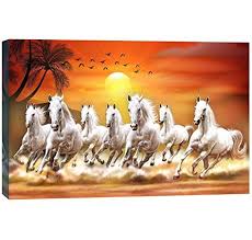 Art Amori Seven Horse Running At Sunrise Canvas Painting In 2020 Sunrise Painting White Horse Painting Horse Canvas Painting