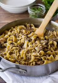 One Skillet Ground Beef Stroganoff Recipe Ground Beef Stroganoff Healthy Ground Beef Beef Stroganoff