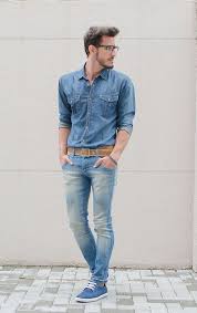 Get This Look For 107 Denim Shirt Men Blue Denim Shirt Mens Casual Outfits