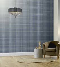 Country Tartan Denim Blue Blue Home Decor Trending Decor Grey Tartan Wallpaper