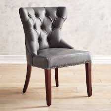 Hourglass Chesterfield Gray Vegan Leather Dining Chair With Walnut Brown Wood Pier 1 Impo Leather Wood Chair Leather Dining Chairs Leather Dining Room Chairs
