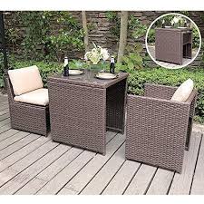 Sunsitt Outdoor Wicker Bistro Table Set 3 Piece Patio Furniture Set With Cushions Space Saving De Rattan Patio Furniture Bistro Table Set Patio Furniture Sets