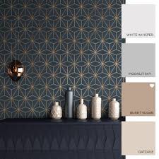 Astral Metallic Wallpaper Navy Blue Gold Metallic Wallpaper Geometric Wallpaper Navy Blue And Gold Wallpaper