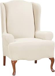 To begin, i made enough piping to get me through the whole project. Amazon Com Surefit Stretch Morgan Wing Chair Slipcover Ivory Furniture Decor