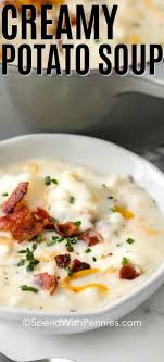 This Old Fashioned Stove Top Creamy Potato Soup Recipe Is Made With Bacon Potatoes And Creamy Potato Soup Creamy Potato Soup Recipe Potato Soup Recipe Easy
